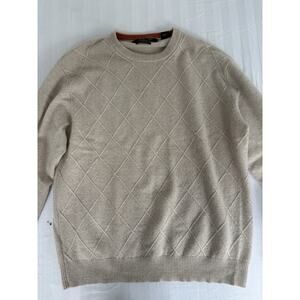 Northern Isles 100% Cashmere Beige Diamond Knit Sweater Mens L Soft Crewneck
